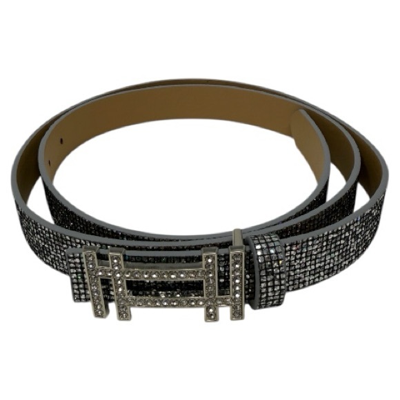 Women’s Silver Faux Leather Rhinestone Belt - Picture 5 of 8